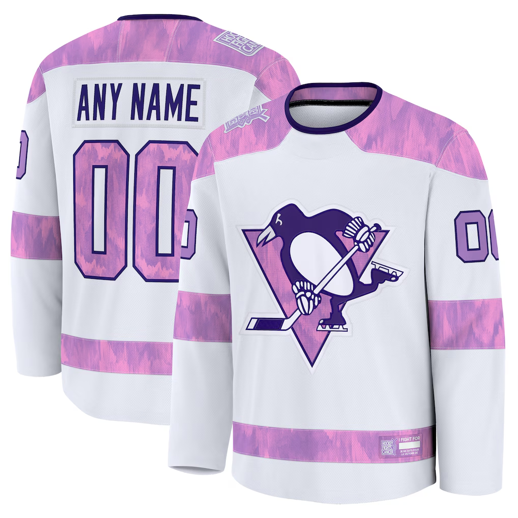 Jamed Custom P.Penguins White 2024 Hockey Fights Cancer Jerseys