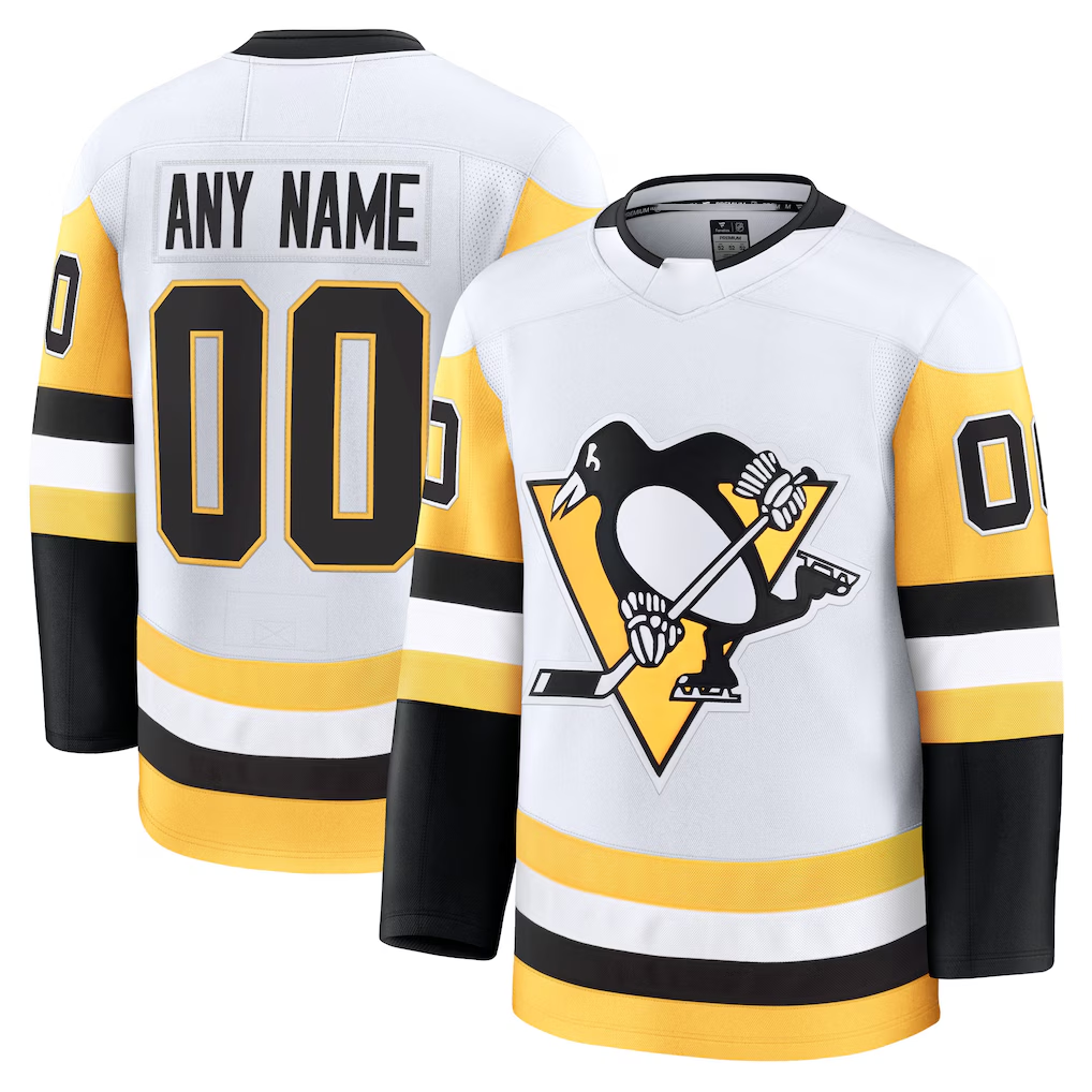 Jamed Custom P.Penguins White Away Premium Jerseys