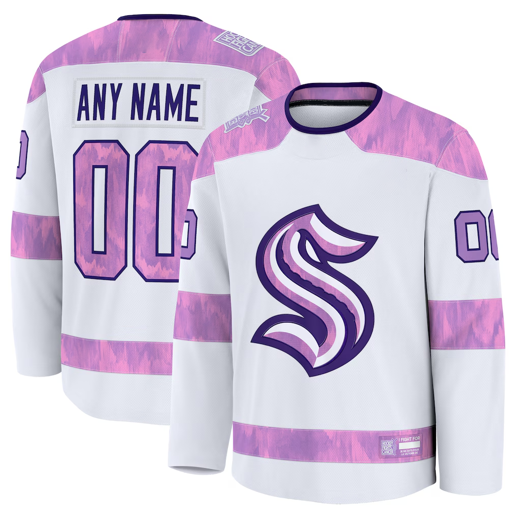 Jamed Custom S.Kraken White 2024 Hockey Fights Cancer Practice Jerseys