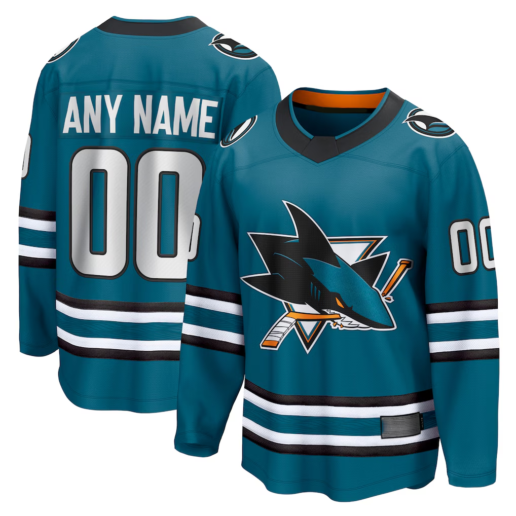 Jamed Custom S.Jose Sharks Teal Home Breakaway Jerseys
