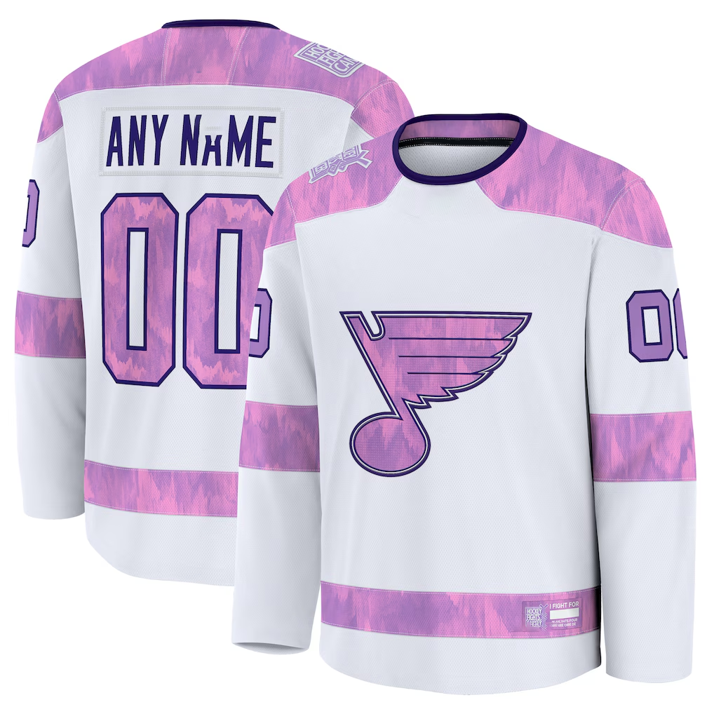 Jamed Custom St.L.Blues White 2024 Hockey Fights Cancer Practice Jerseys
