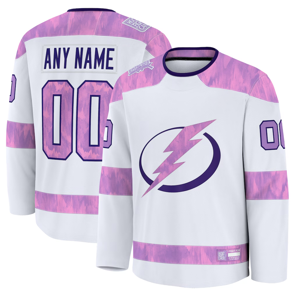 Jamed Custom TB.Lightning White 2024 Hockey Fights Cancer Practice Jerseys