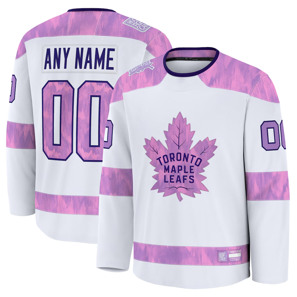 Jamed Custom T.Maple Leafs White 2024 Hockey Fights Cancer Practice Jerseys