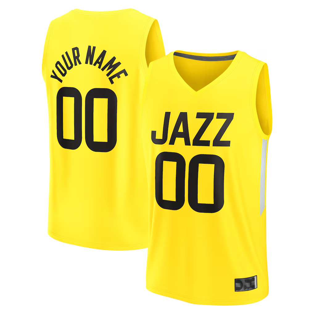 Jamed Custom U.Jazz Fanatics Yellow Fast Break Replica Jerseys - Icon Edition
