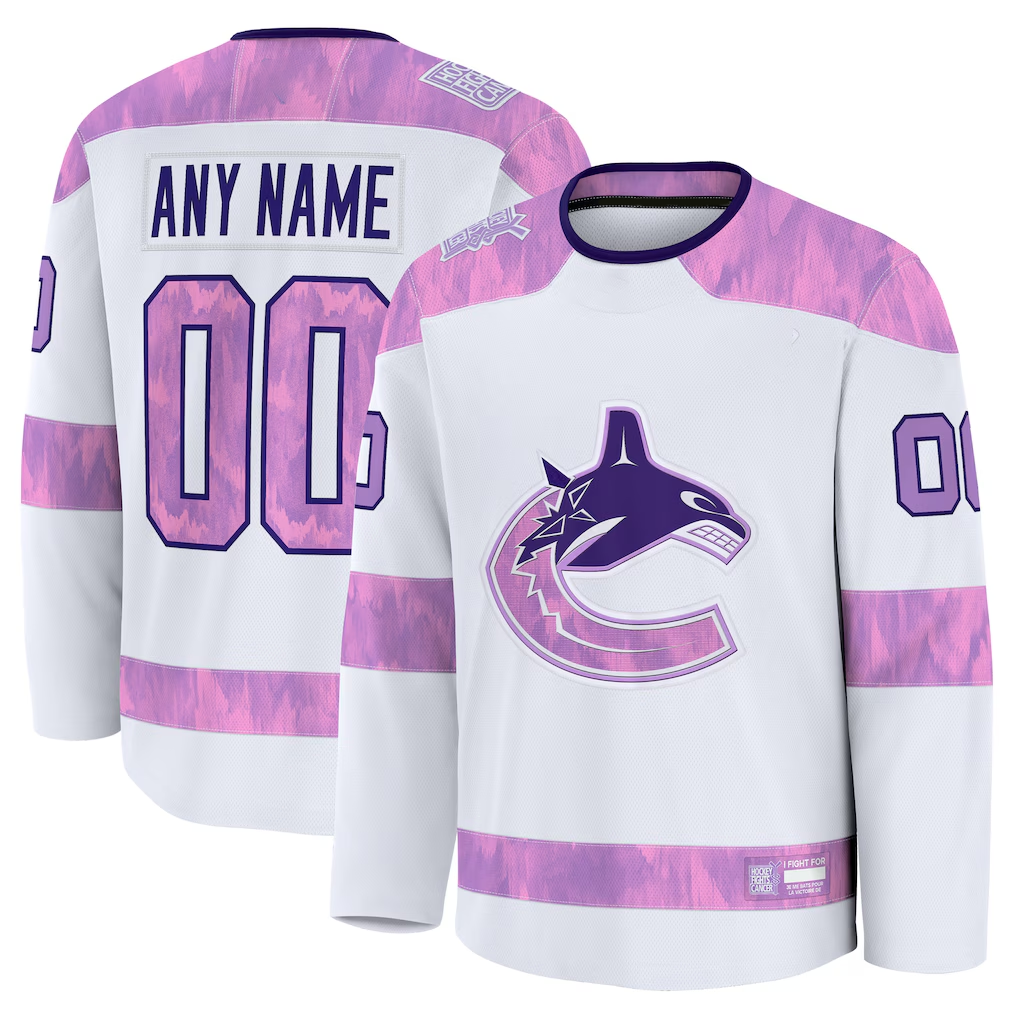 Jamed Custom V.Canucks White 2024 Hockey Fights Cancer Practice Jerseys