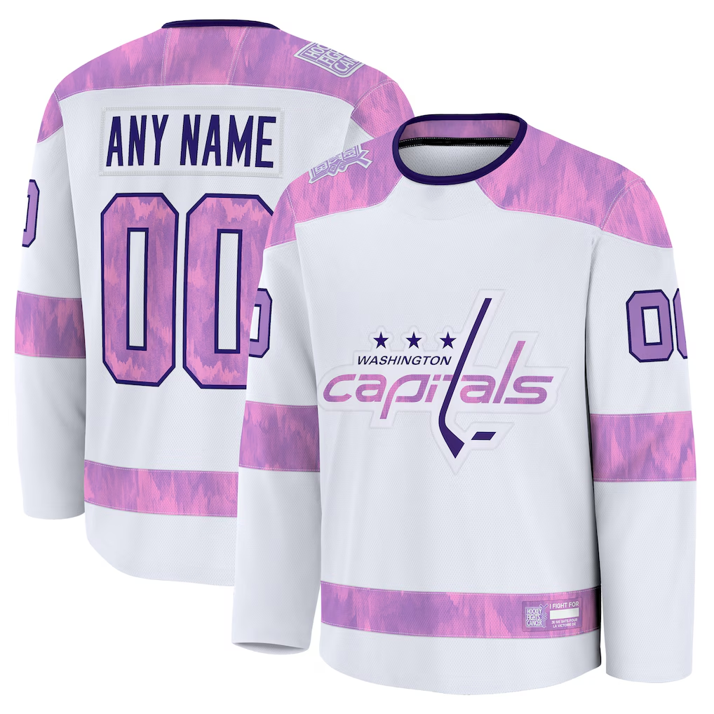 Jamed Custom W.Capitals White 2024 Hockey Fights Cancer Practice Jerseys