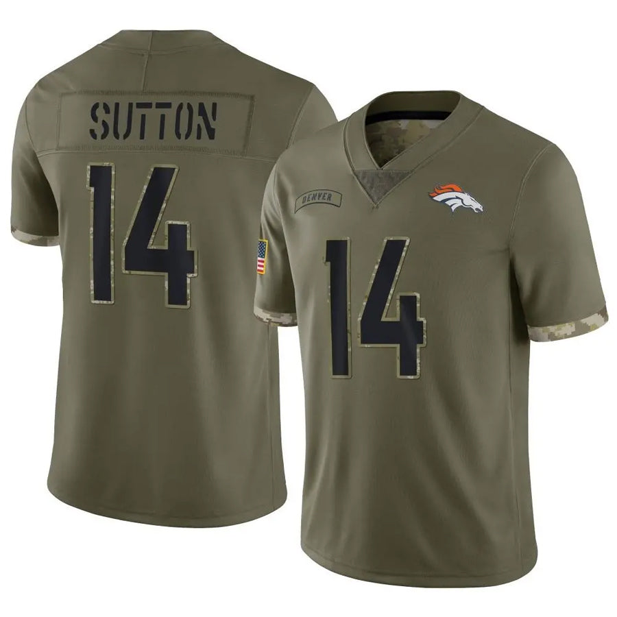 Jamed D.Broncos #14 Courtland Sutton Player Limited Salute To Service Olive Stitched Jerseys