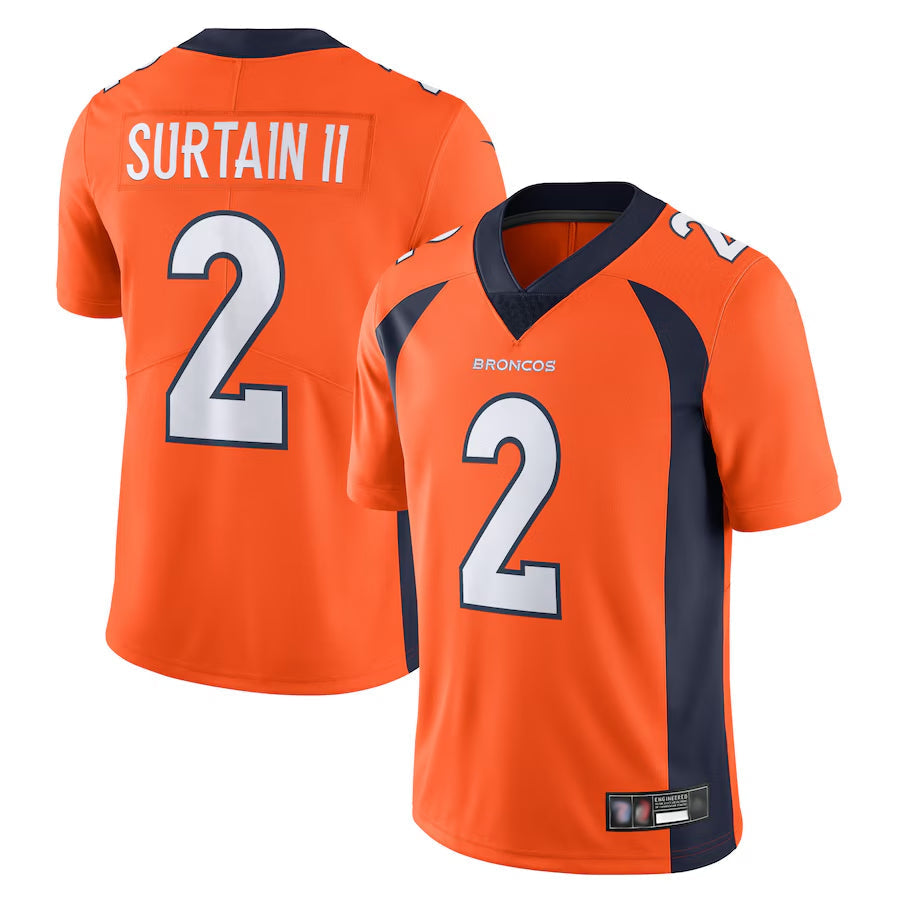 Jamed D.Broncos #2 Patrick Surtain II Player Orange Vapor Untouchable Limited Stitched Jerseys