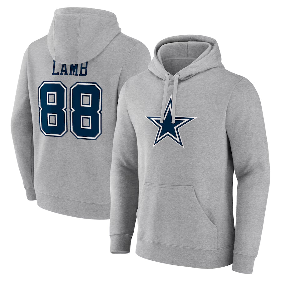 Jamed D.Cowboys #88 CeeDee Lamb Player Gray Icon Pullover Hoodie Game Stitched Jerseys