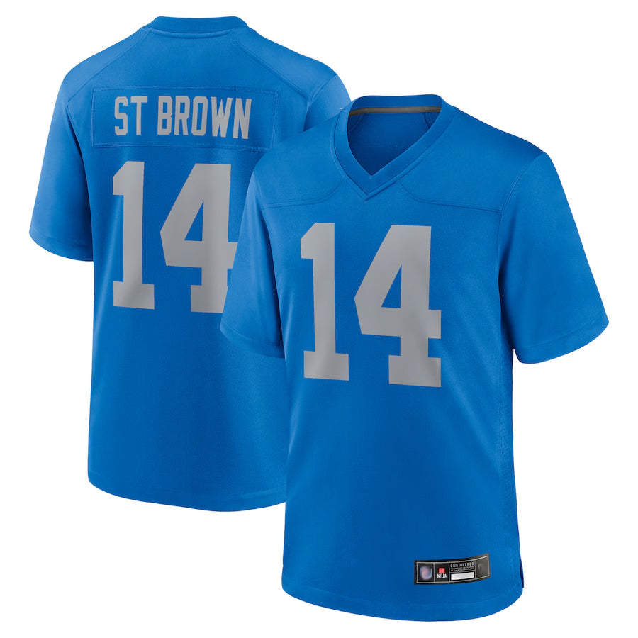 Jamed D.Lions Alternate Game Stitched Jerseys Throwback - Blue - #14 Amon-Ra St. Brown Player