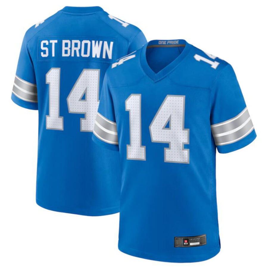 Jamed D.Lions #14 Amon-Ra St. Brown Blue Game Jersey American Stitched Jerseys