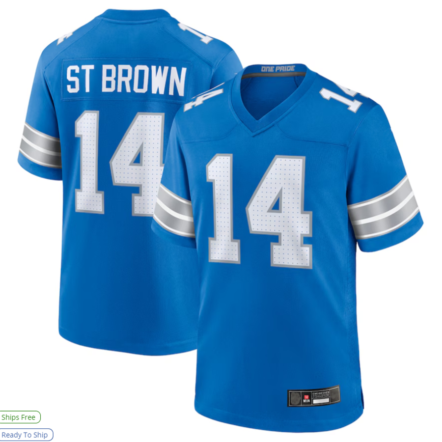 Jamed D.Lions #14 Amon-Ra St. Brown Player Blue Game Stitched Jerseys