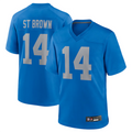 Jamed D.Lions #14 Amon-Ra St. Brown Player Blue Game Replica Stitched Jerseys