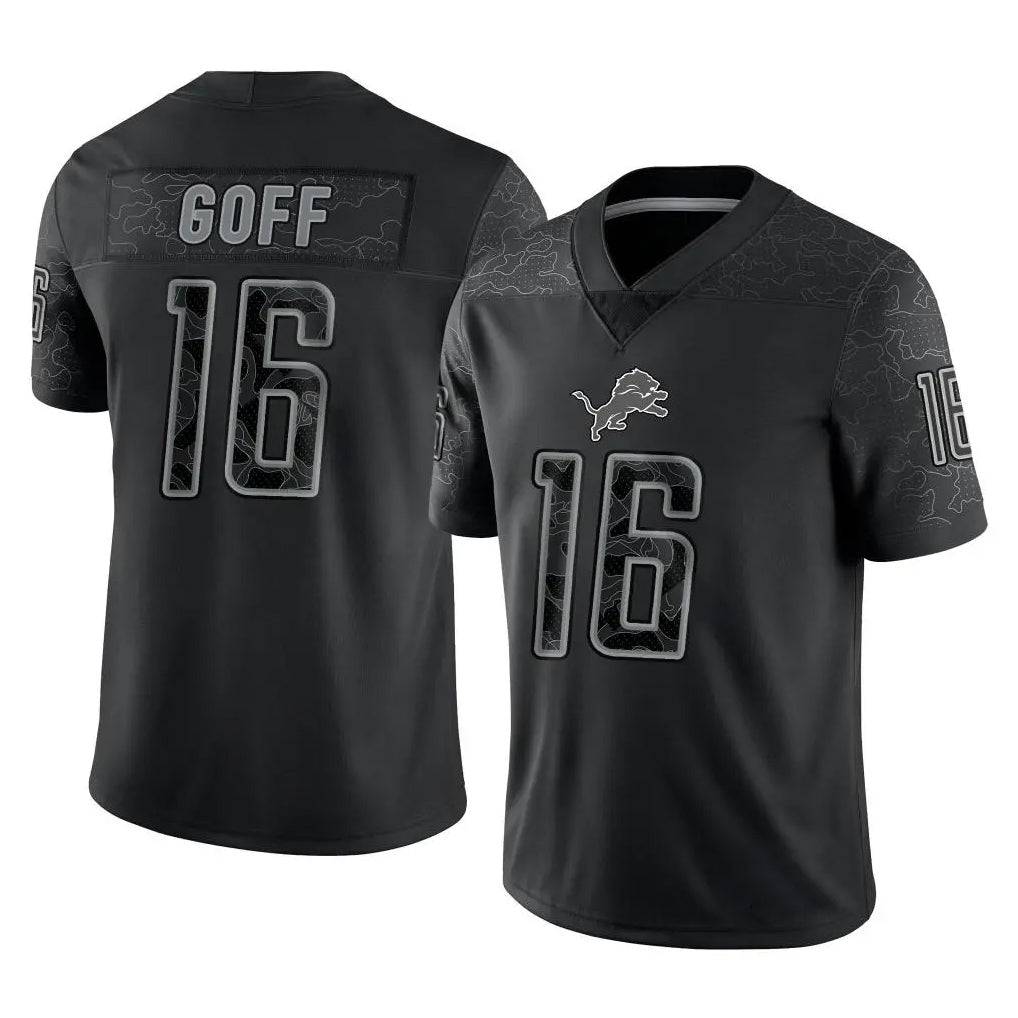 Jamed D.Lions #16 Jared Goff Player Black REFLECTIVE Limited Stitched Jerseys