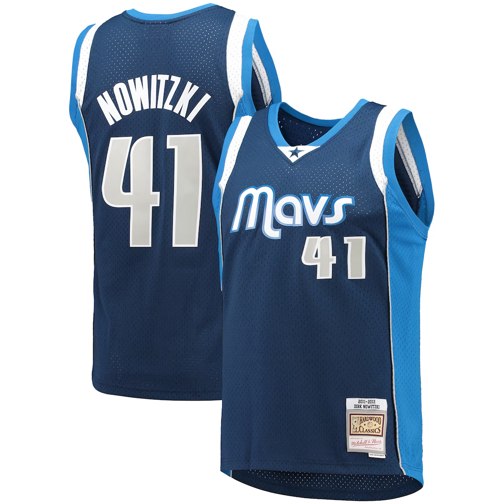 Jamed D.Mavericks Mitchell & Ness #41 Dirk Nowitzki Navy Dallas Mavericks 2011-2012 Hardwood Classics Swingman Stitched Jerseys