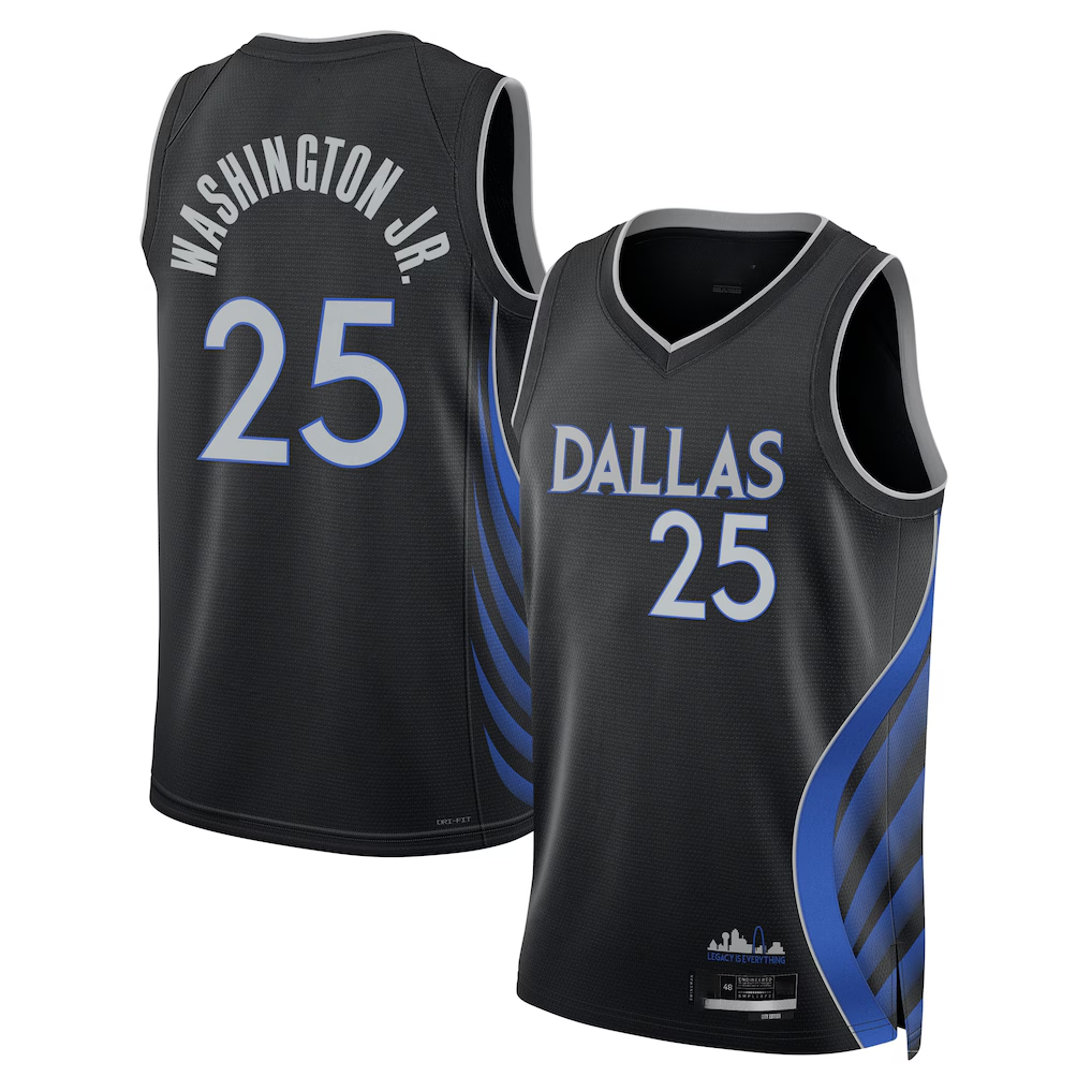 Jamed D.Mavericks #25 P.J. Washington Jr. Black 2025-2026 City Edition Swingman Stitched Jerseys