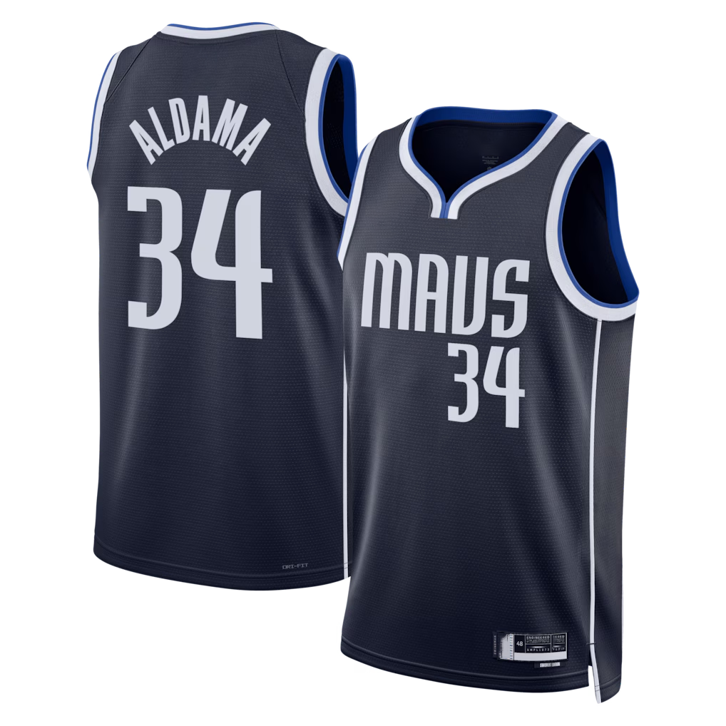 Jamed D.Mavericks #34 Santi Aldama Navy Statement Edition Swingman Stitched Jerseys