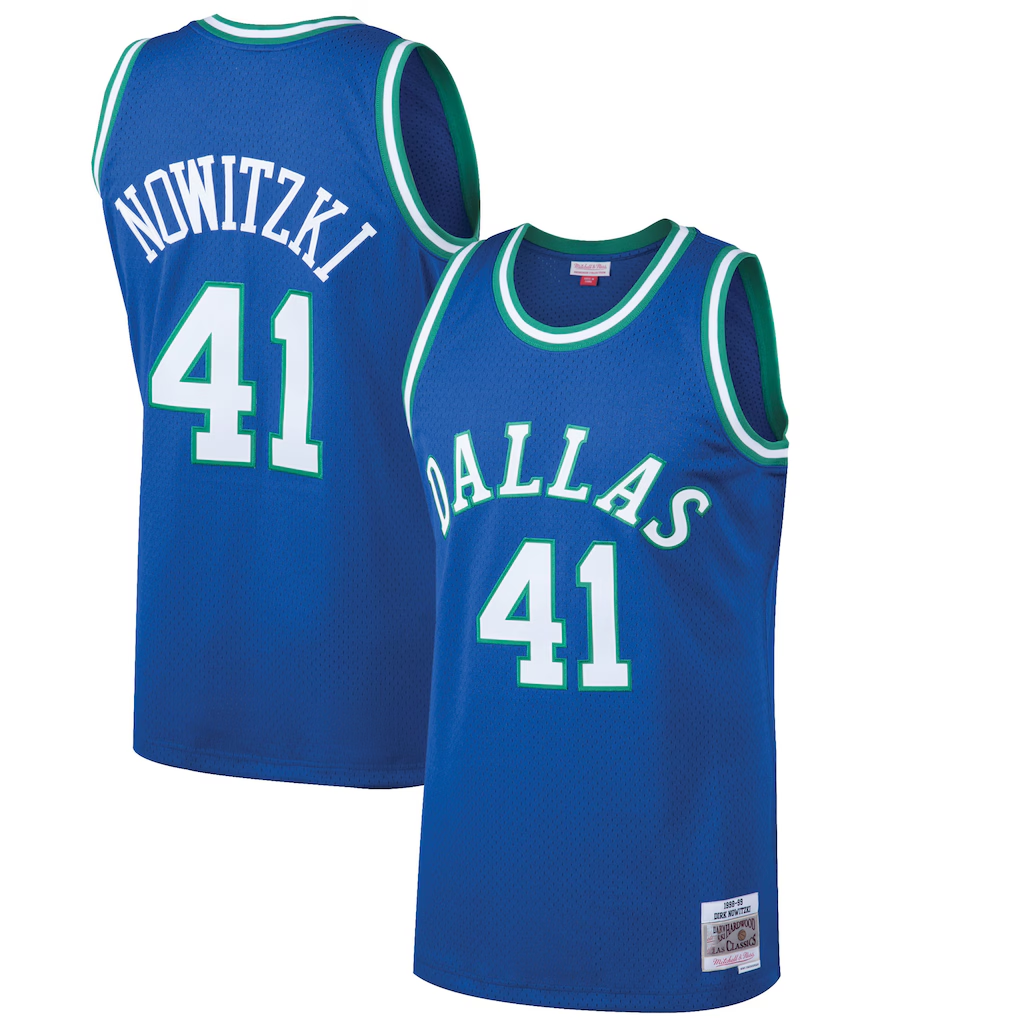 Jamed D.Mavericks #41 Dirk Nowitzki Mitchell & Ness Blue 199899 Hardwood Classics Swingman Jerseys