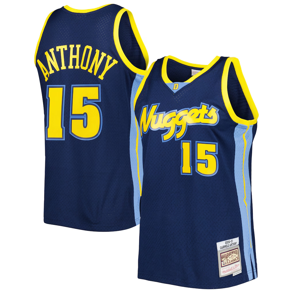 Jamed D.Nuggets #15 Carmelo Anthony Mitchell & Ness Navy Hardwood Classics Swingman Jerseys