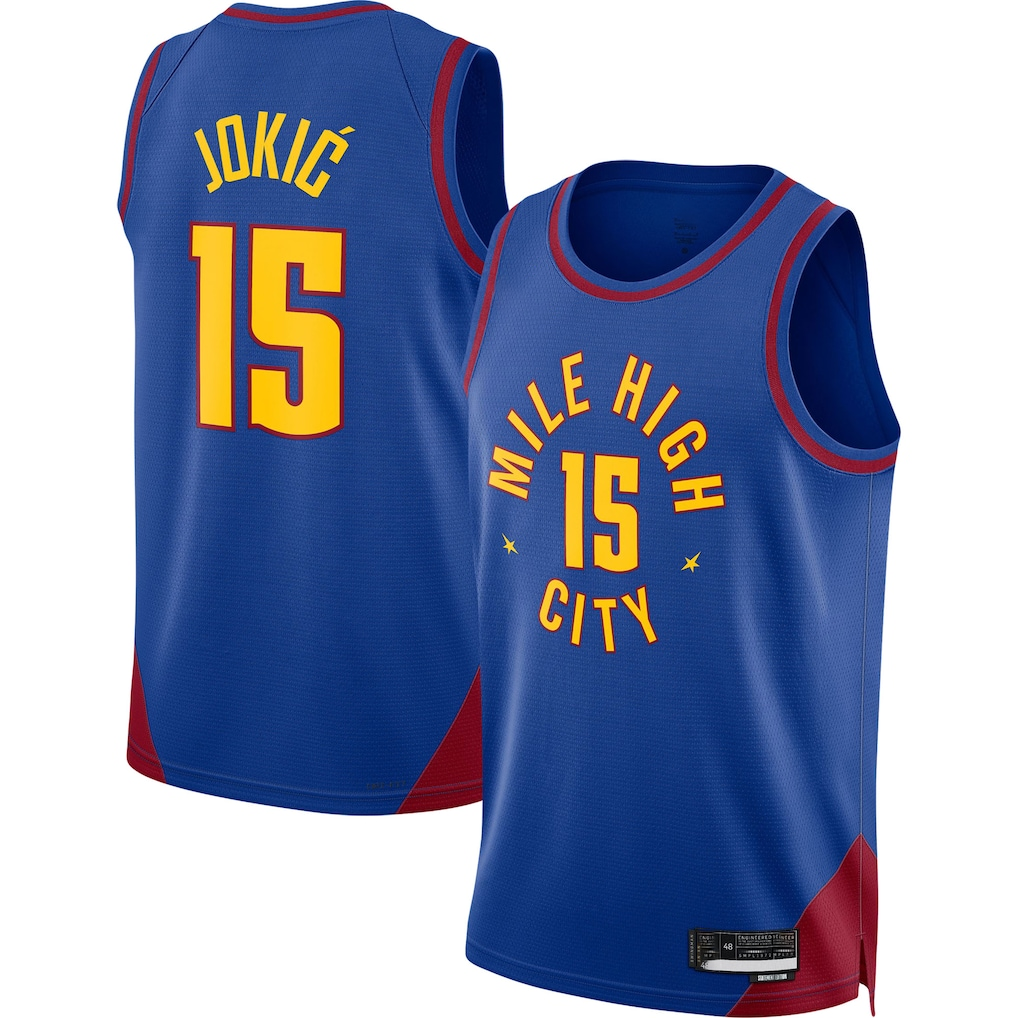 Jamed D.Nuggets #15 Nikola Jokic Blue Swingman Jerseys - Statement Edition