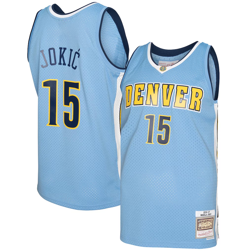 Jamed D.Nuggets #15 Nikola Jokic Mitchell & Ness Light Blue 2016-17 Swingman Jerseys