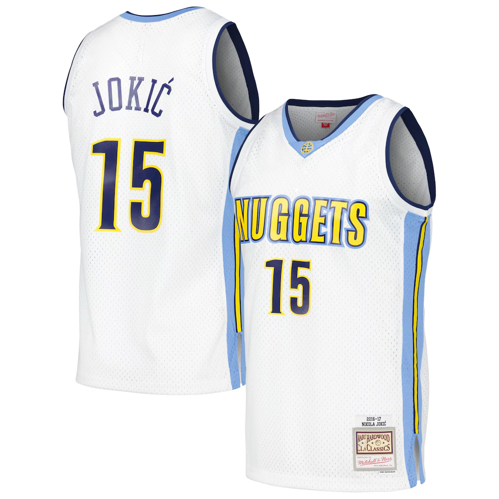 Jamed D.Nuggets #15 Nikola Jokic Mitchell & Ness White 2016-17 Throwback Swingman Jerseys