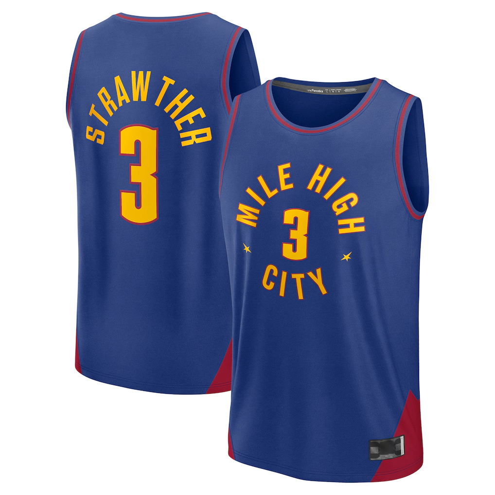 Jamed D.Nuggets #3 Julian Strawther Blue Fast Break Replica Player Jerseys - Statement Edition