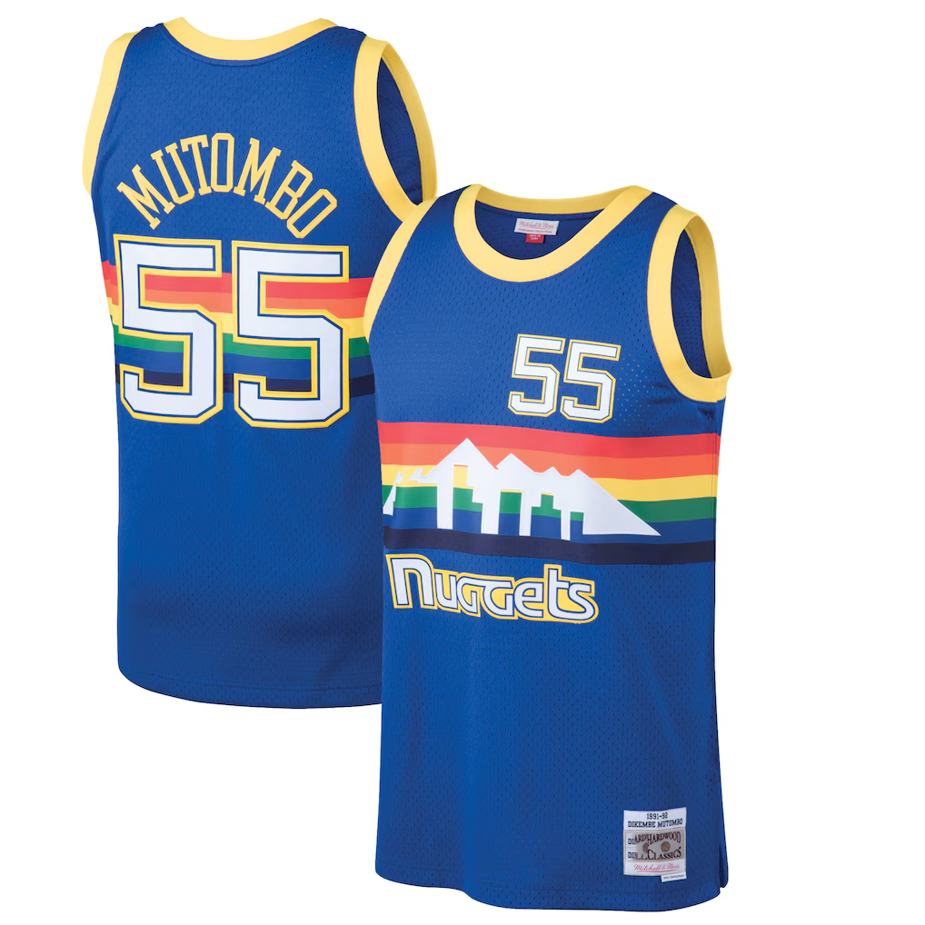 Jamed D.Nuggets #55 Dikembe Mutombo Mitchell & Ness Blue 199192 Hardwood Classics Swingman Jerseys
