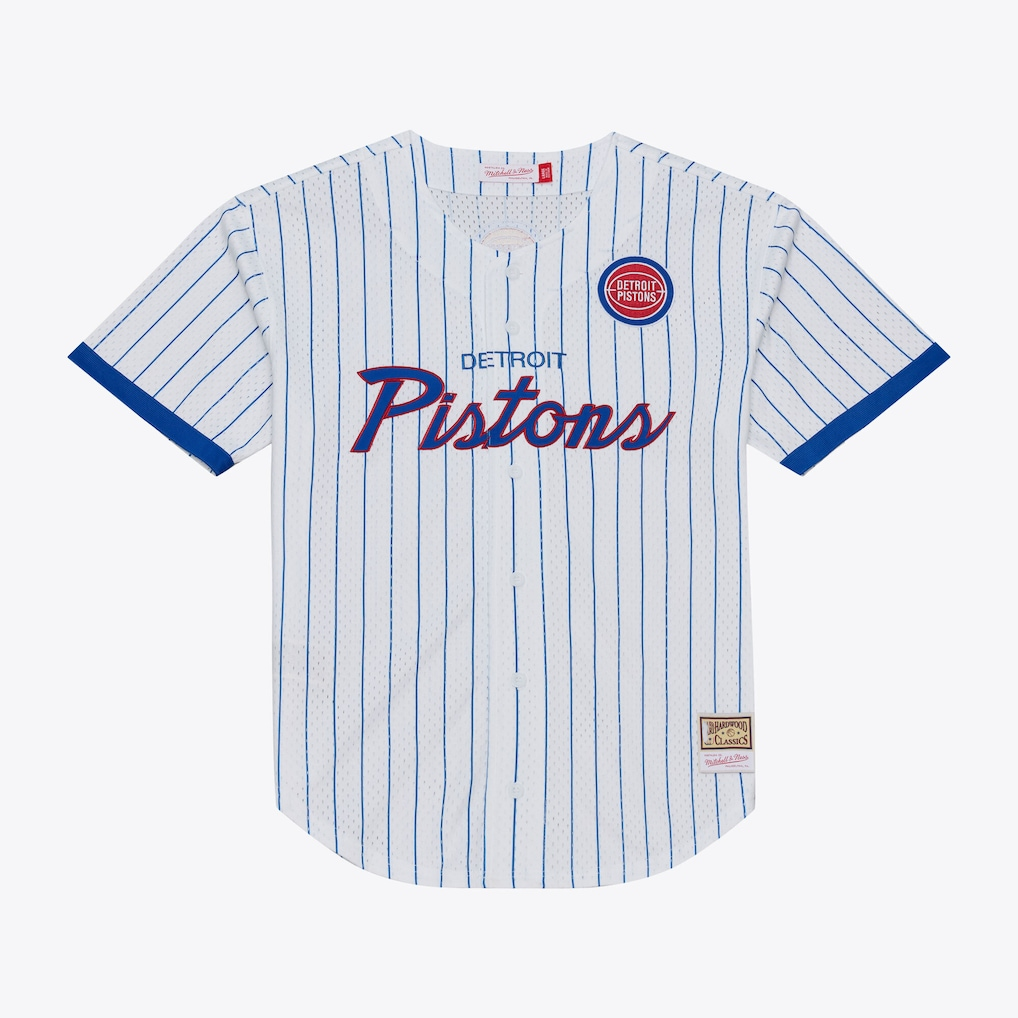 Jamed D.Pistons Mitchell & Ness White Head Coach Pinstripe Mesh Full-Button Baseball Jerseys