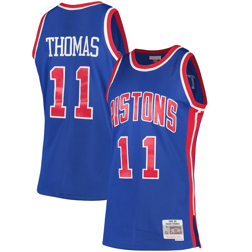 Jamed D.Pistons #11 Isiah Thomas Mitchell & Ness Blue 198889 Hardwood Classics Swingman Jerseys