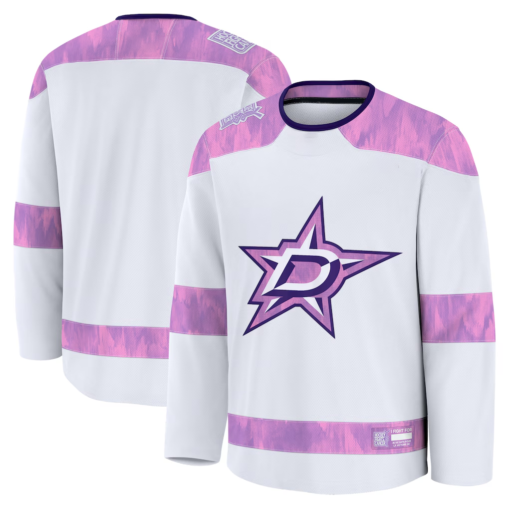 Jamed D.Stars White 2024 Hockey Fights Cancer Practice Jerseys