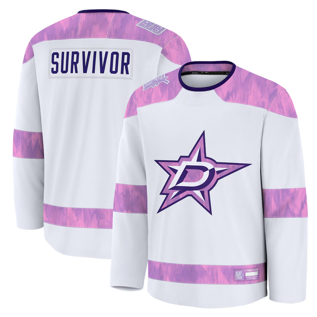 Jamed D.Stars White Hockey Fights Cancer Survivor Practice Jerseys