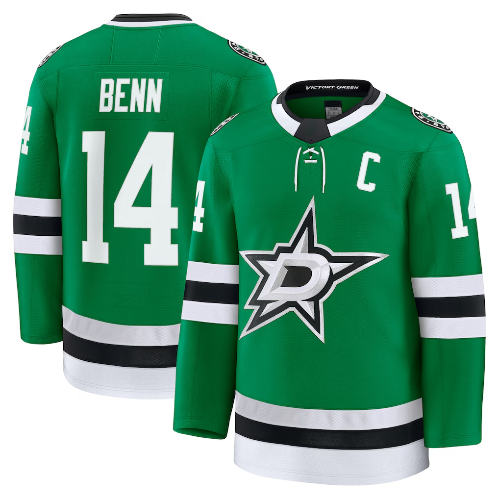 Jamed D.Stars #14 Jamie Benn Kelly Green Home Premium Jerseys