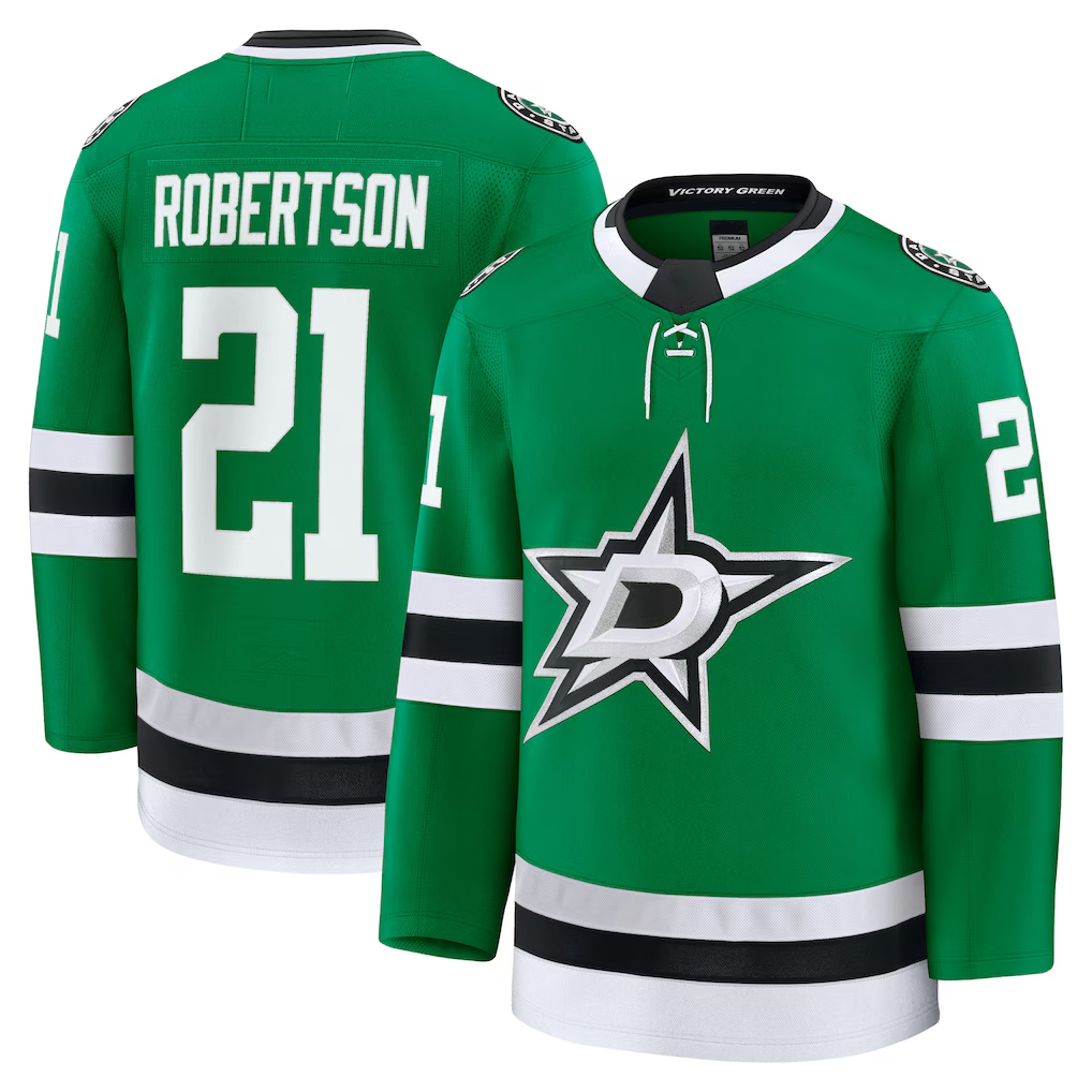 Jamed D.Stars #21 Jason Robertson Kelly Green Home Premium Jerseys