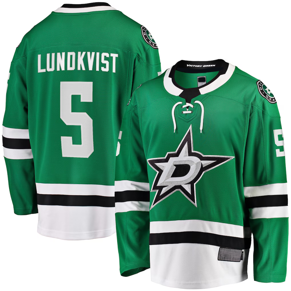 Jamed D.Stars #5 Nils Lundkvist Kelly Green Home Premier Breakaway Player Jerseys
