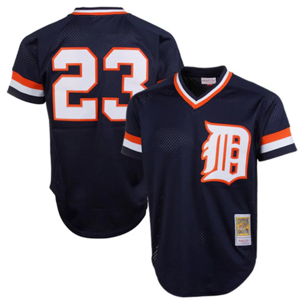 Jamed D.Tigers #23 Kirk Gibson Player Mitchell & Ness Navy 1984 Mesh Batting Practice  T-shirt Stitched Jerseys