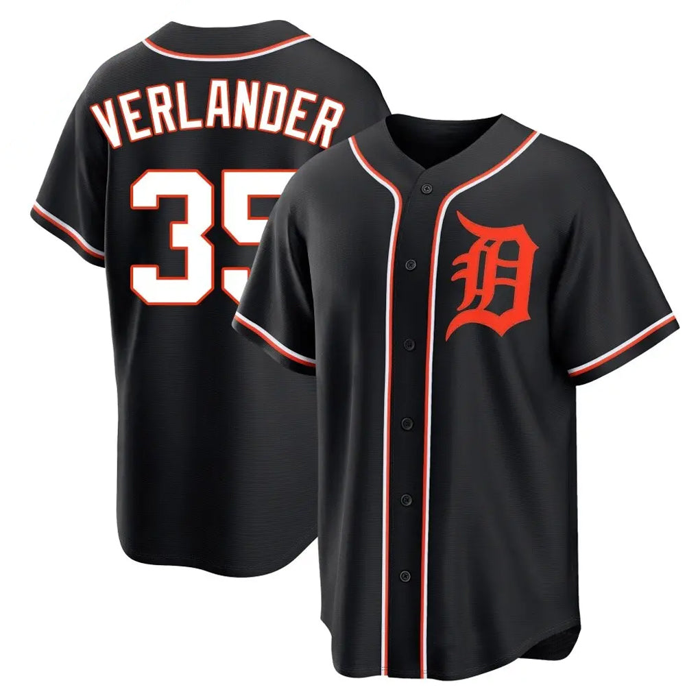 Jamed D.Tigers #35 Justin Verlander Player Black Fashion Out Home Game Stitched Jerseys