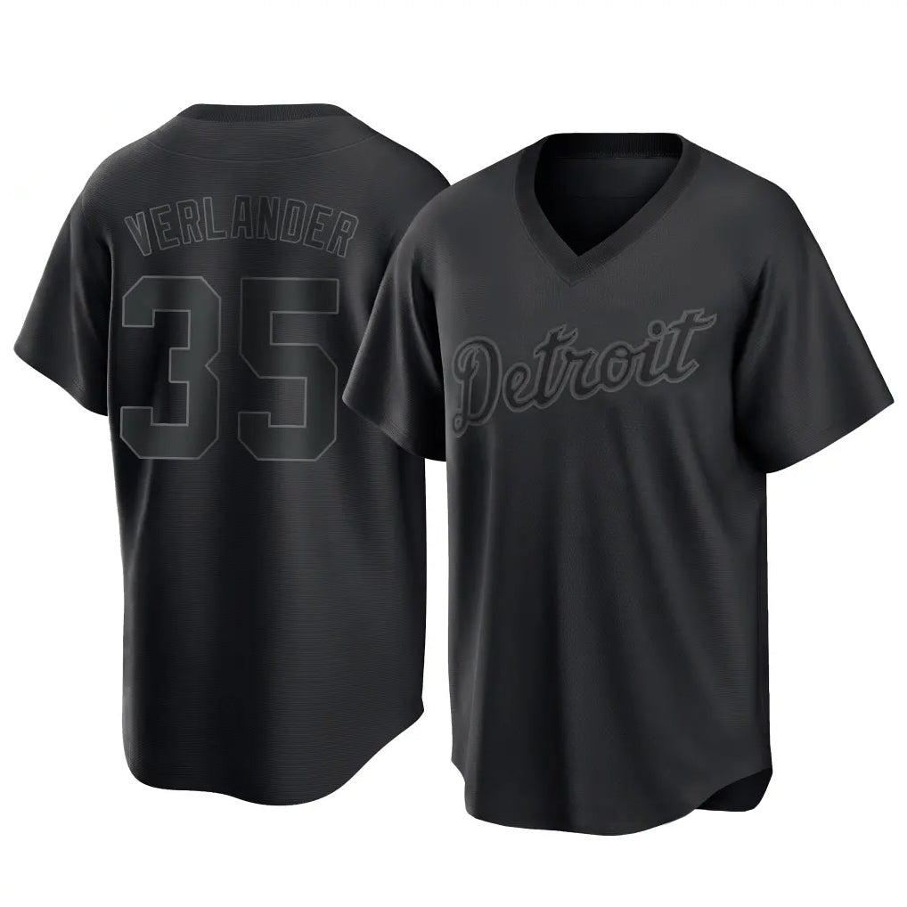 Jamed D.Tigers #35 Justin Verlander Player Black T-shirt Home Game Stitched Jerseys