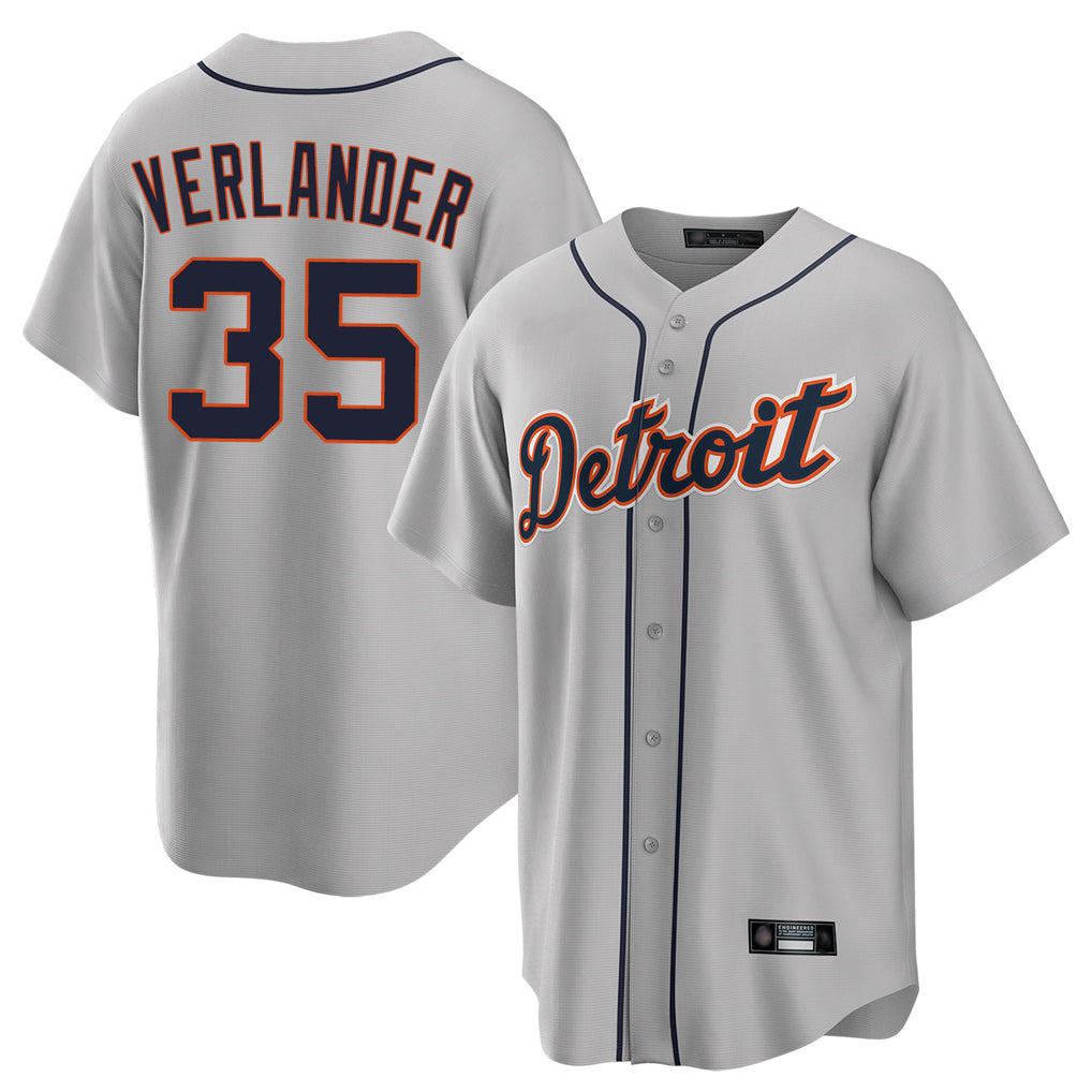 Jamed D.Tigers #35 Justin Verlander Player Gray Home Game Stitched Jerseys