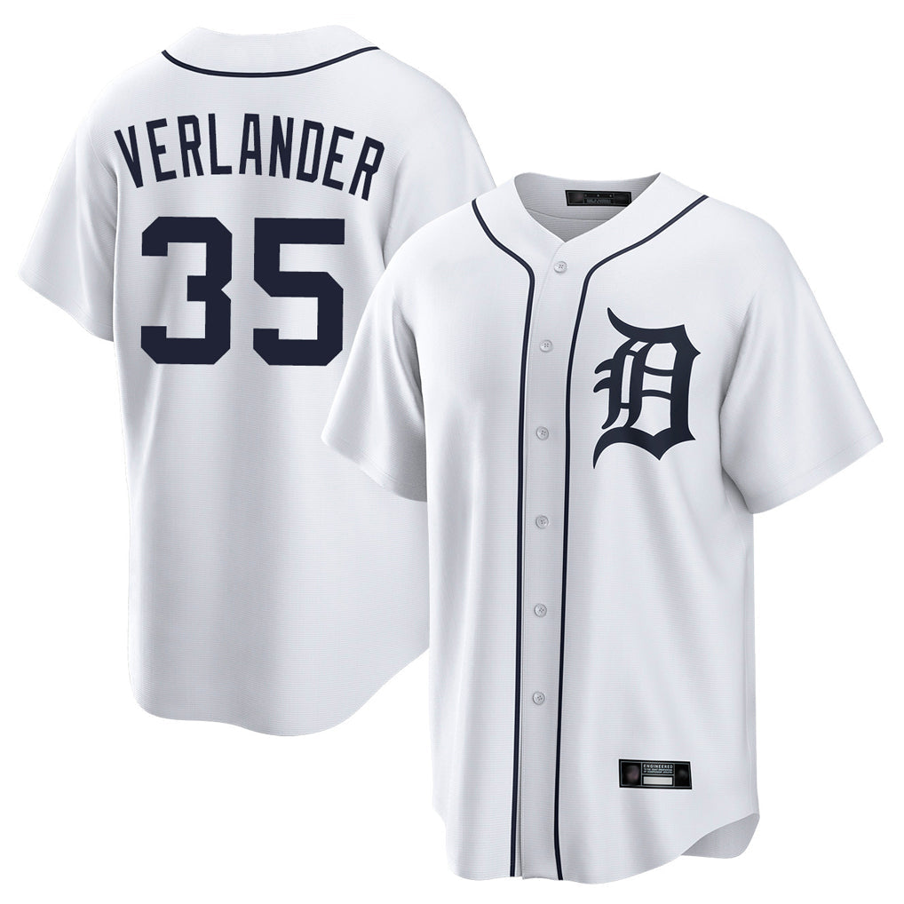 Jamed D.Tigers #35 Justin Verlander Player White Home Game Stitched Jerseys
