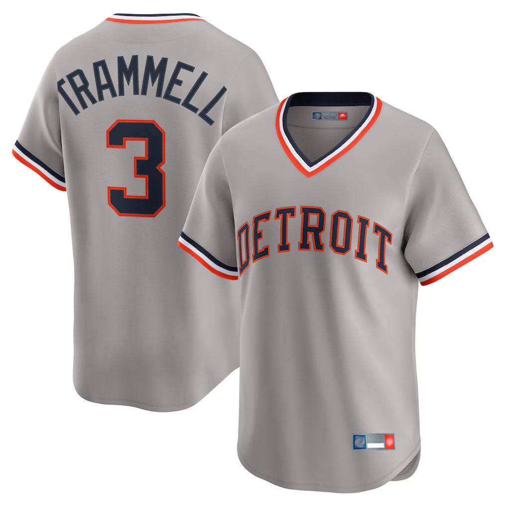 Jamed D.Tigers #3 Alan Trammell Player Gray Cooperstown T-shirt Home Game Stitched Jerseys