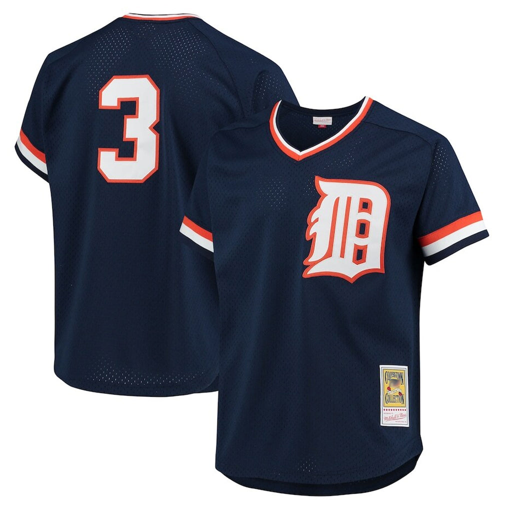 Jamed D.Tigers #3 Alan Trammell Player Mitchell & Ness Navy 1984 Mesh Batting Practice  T-shirt Stitched Jerseys