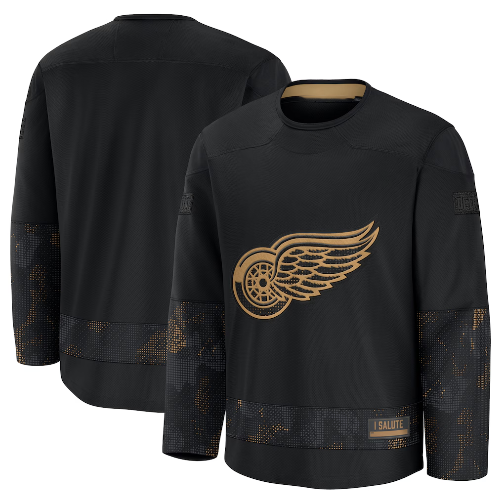 Jamed D.Red wings Black 2024 Military Appreciation Practice Jersey
