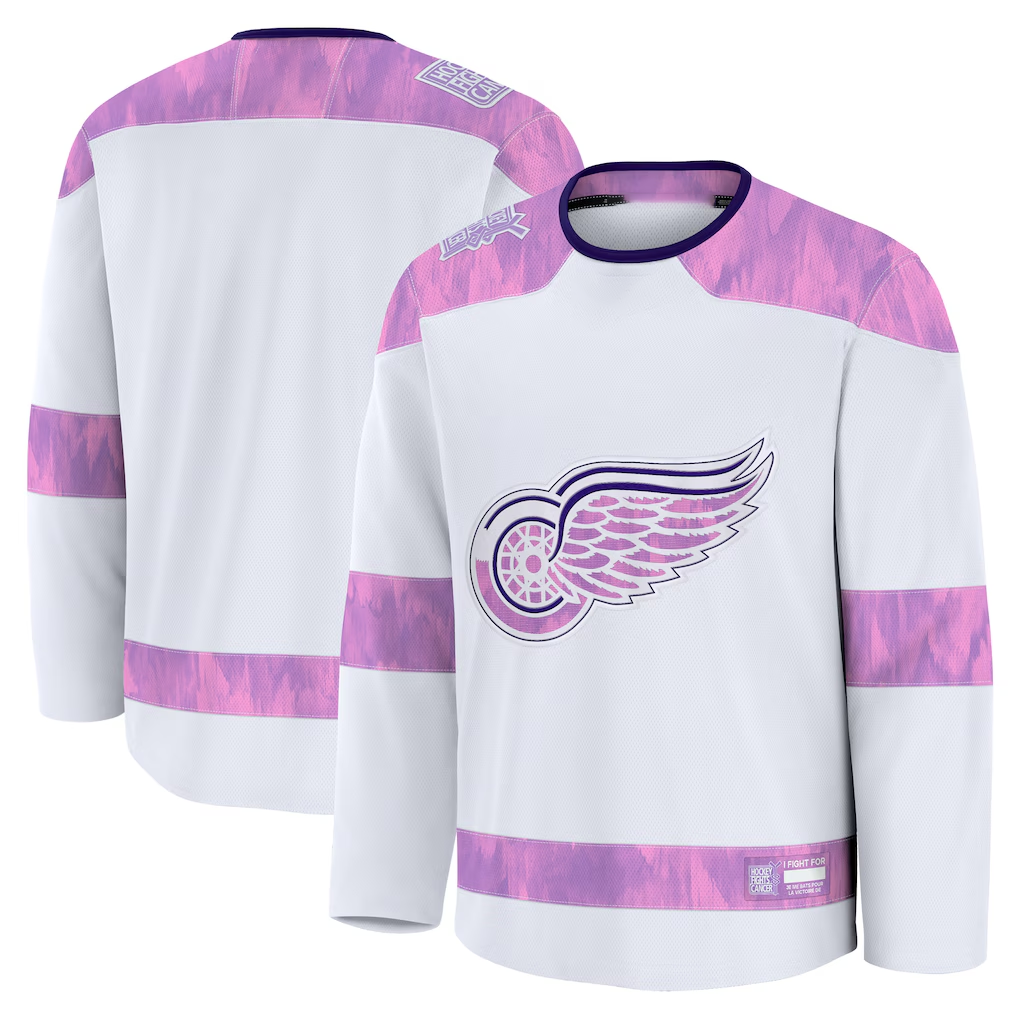 Jamed D.Red wings White 2024 Hockey Fights Cancer Practice Jerseys