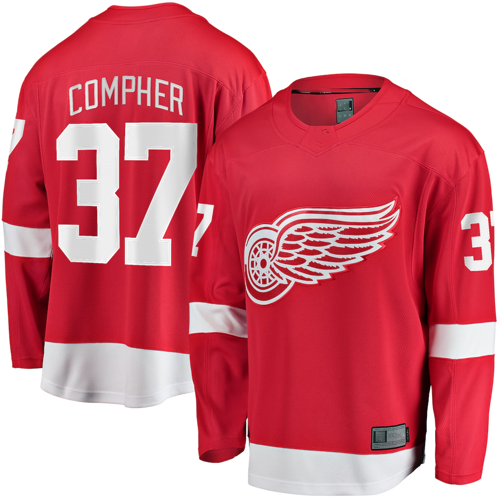 Jamed D.Red wings #37 J.T. Compher Red Home Breakaway Jersey