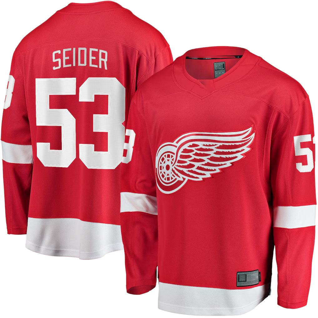 Jamed D.Red wings #53 Moritz Seider Red Home Breakaway Player Jerseys