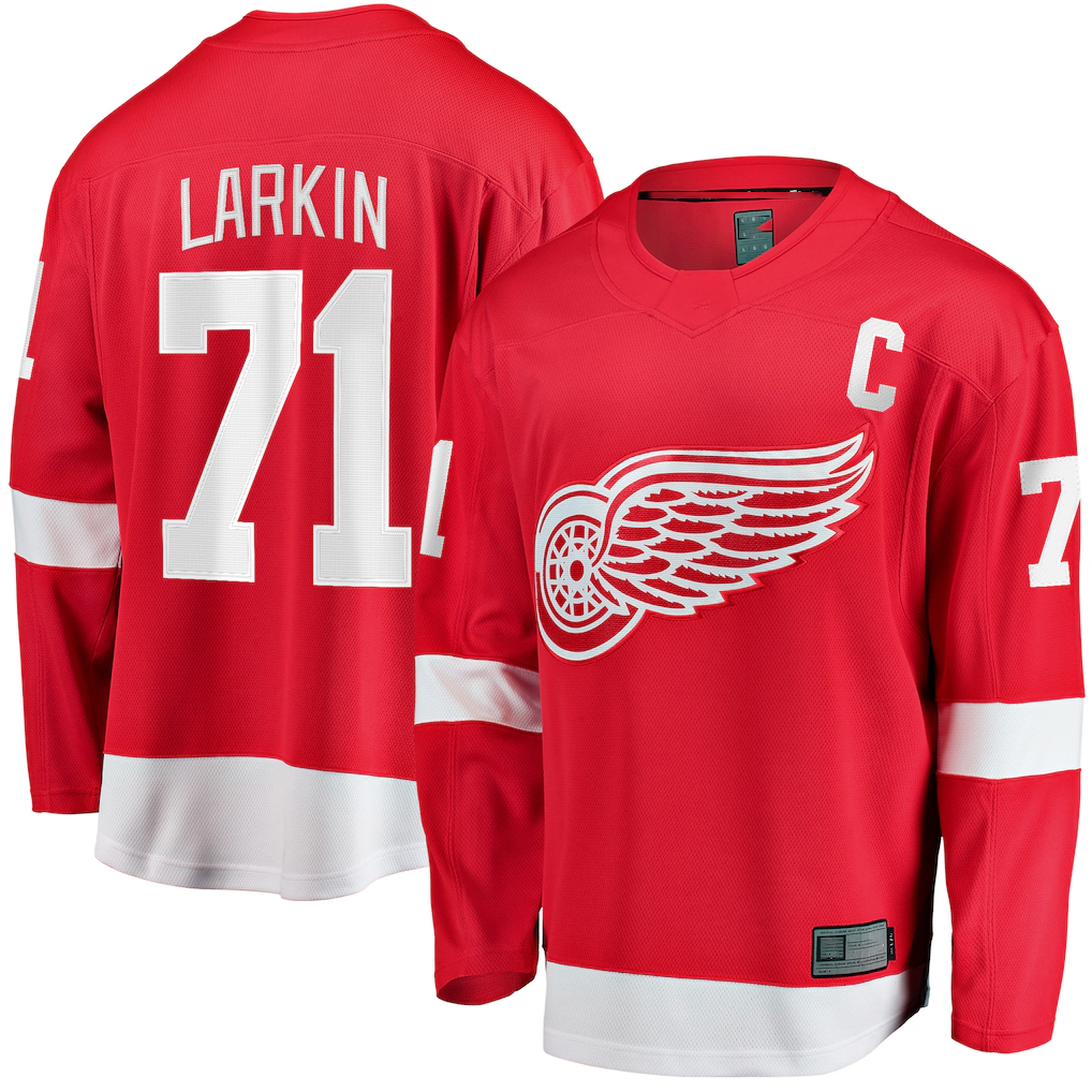 Jamed D.Red wings #71 Dylan Larkin Branded Red Captain Home Breakaway Jerseys