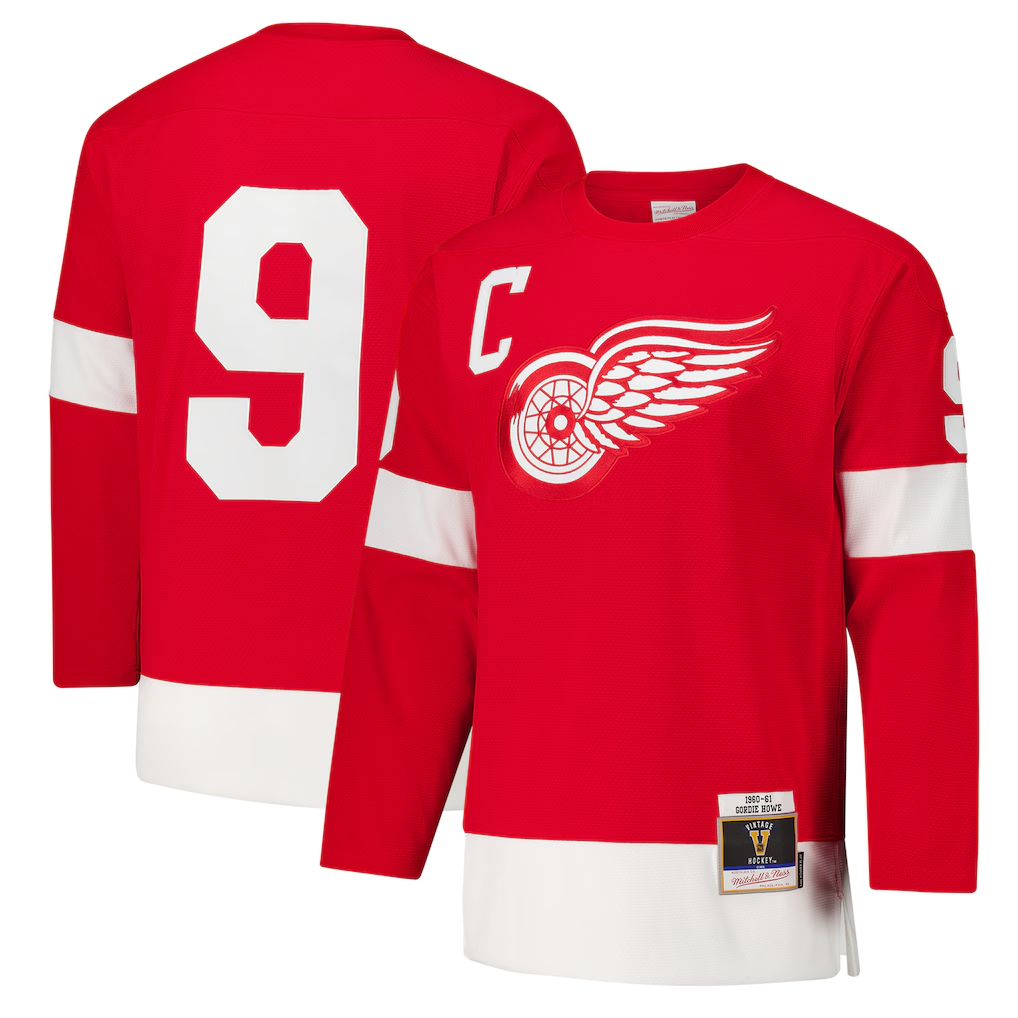 Jamed D.Red wings #9 Gordie Howe Red 1960-61 Power Play Jerseys