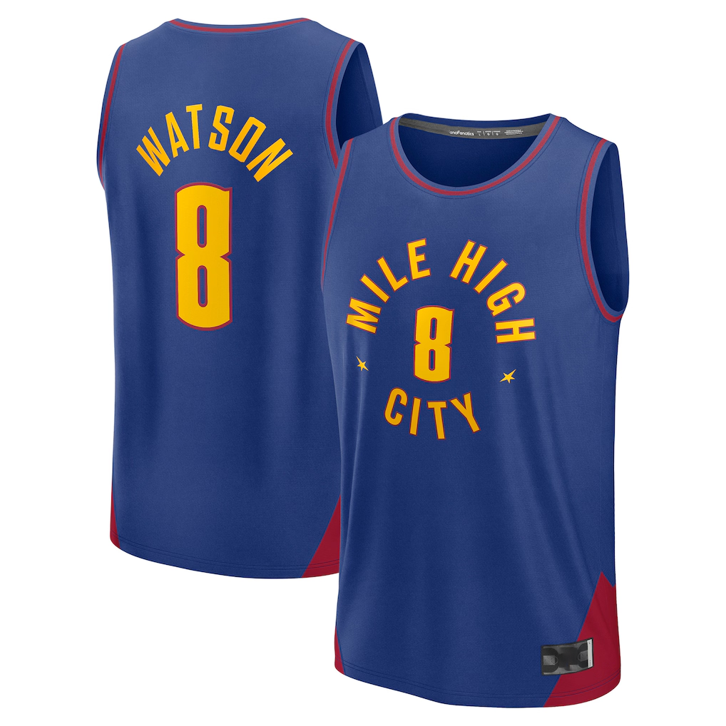 Jamed D.Nuggets #8 Peyton Watson Blue Fast Break Replica Player Jerseys - Statement Edition
