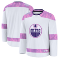 Jamed E.Oilers White 2024 Hockey Fights Cancer Practice Jerseys